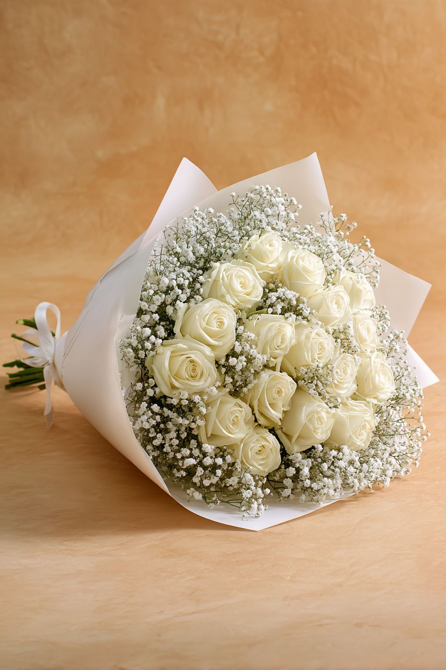 White Roses and Baby's Breath | A056